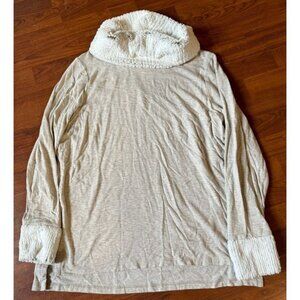 Womens 14W Beige Fuzzy Trim Cowl Neck Long Sleeve Tunic Top |L1‎